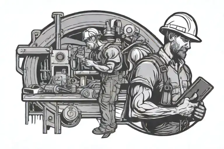 hard hat construction worker holding tattoo design idea