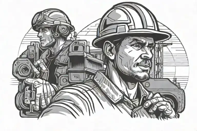 hard hat construction worker holding tattoo design idea