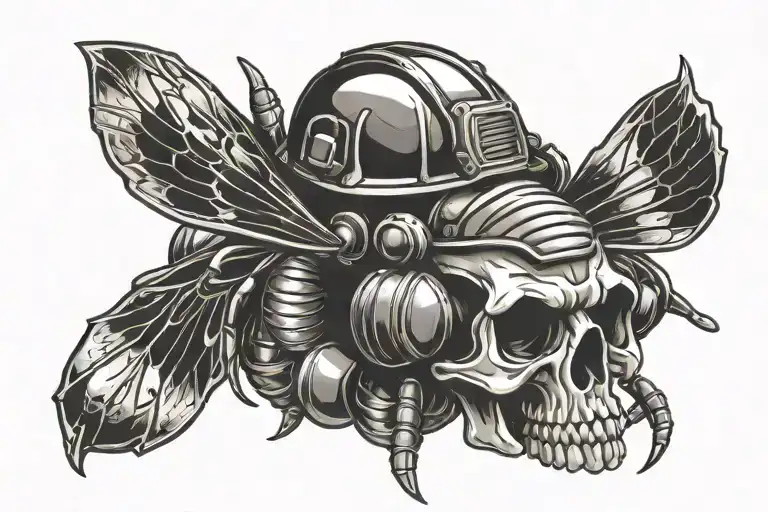 hard hat skull construction worker bee surrounded tattoo design idea