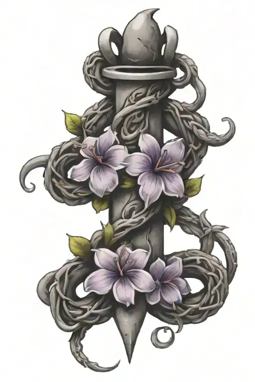 caduceus entwined with violets instead of snakes tattoo design idea