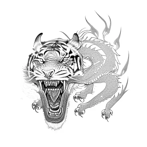 A dragon and a tiger engaged in an epic battle tattoo design idea