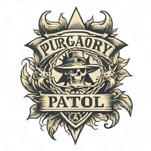 Banner that says purgatory patrol on a banner tattoo tattoo design idea
