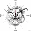 demon with big horns fighting a lion on a clock tattoo design idea