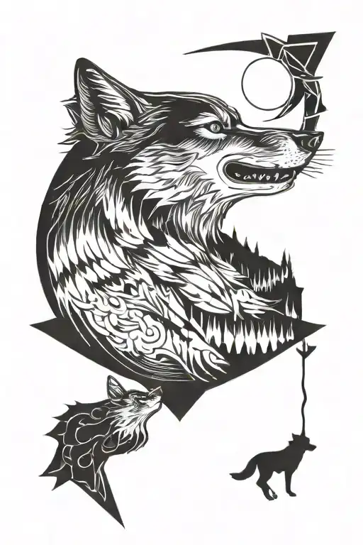 wolf howling at the moon an arrow piercing tattoo design idea