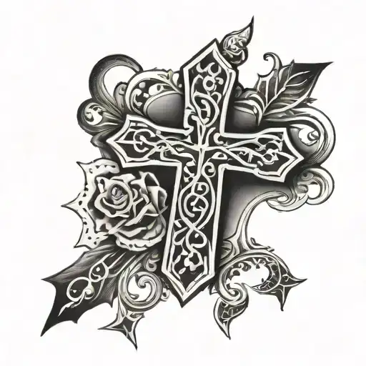 cross and words tattoo design idea