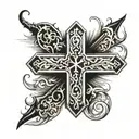 cross and words tattoo design idea