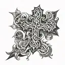 cross and words tattoo design idea