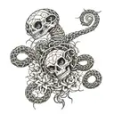 snake skeleton and spider lili flowers surrounded tattoo design idea