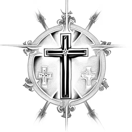 Catholic Cross with archangels in background tattoo design idea