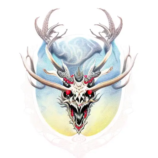 dragon skull reindeer tattoo design idea