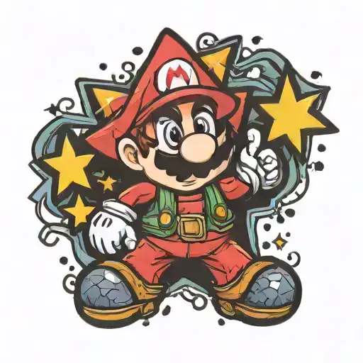 mario star with stars around it tattoo design idea