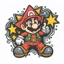 mario star with stars around it tattoo design idea