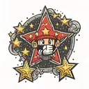 mario star with stars around it tattoo design idea