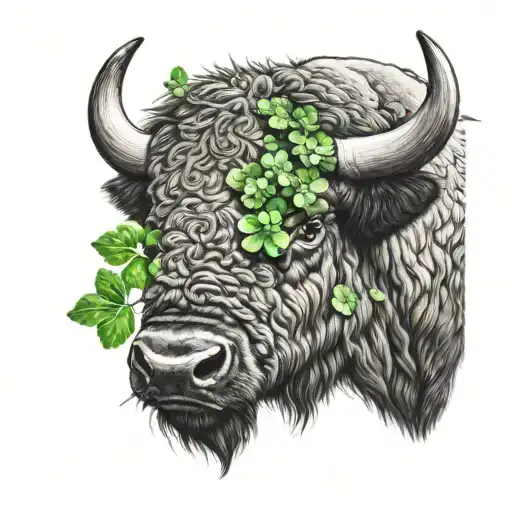 Bison head with shamrock worked in tattoo design idea