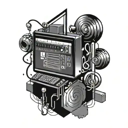 A tattoo design featuring a pixelated computer code intertwined with musical symbols to represent your occupation as a programmer and love for music tattoo design idea