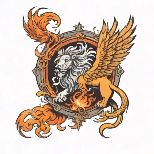 lion and phoenix rising from ashes tattoo design idea