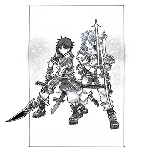 kirito from SAO and Sora from Kingdom Hearts wielding their respective weapons  tattoo design idea