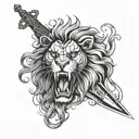 double edged (2 pointed)  Zulfiqaar sword of imam ali in the mouth of a Lion ideally to be placed on right shoulder  tattoo design idea