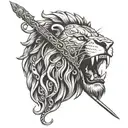 double edged (2 pointed)  Zulfiqaar sword of imam ali in the mouth of a Lion ideally to be placed on right shoulder  tattoo design idea
