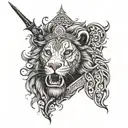 double edged (2 pointed)  Zulfiqaar sword of imam ali in the mouth of a Lion ideally to be placed on right shoulder  tattoo design idea