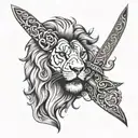 double edged (2 pointed)  Zulfiqaar sword of imam ali in the mouth of a Lion ideally to be placed on right shoulder  tattoo design idea