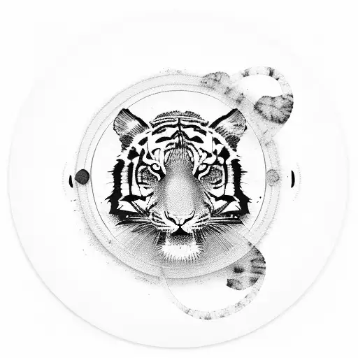 A tiger DJ spinning vinyl records with a Persian rug backdrop tattoo design idea