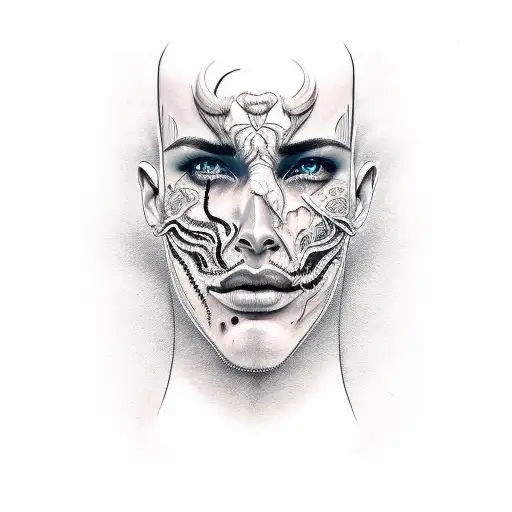 face half good half evil tattoo design idea