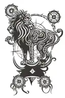 lion with compass and giant squid wrapped tattoo design idea