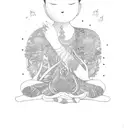 A philosopher sitting under a Bali tree, lost in thought tattoo design idea