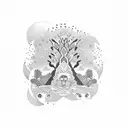 A philosopher sitting under a Bali tree, lost in thought tattoo design idea