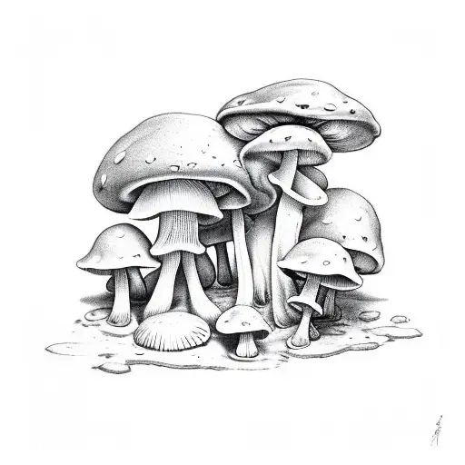 mushroom with frog tattoo design idea