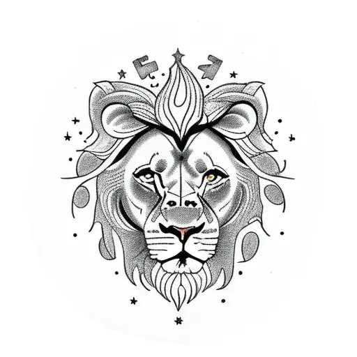 Lion made of Leo zodiac signs eating the world that's on fire tattoo design idea