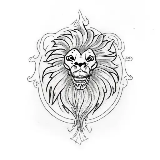a flaming lion skull swallowing the world tattoo design idea