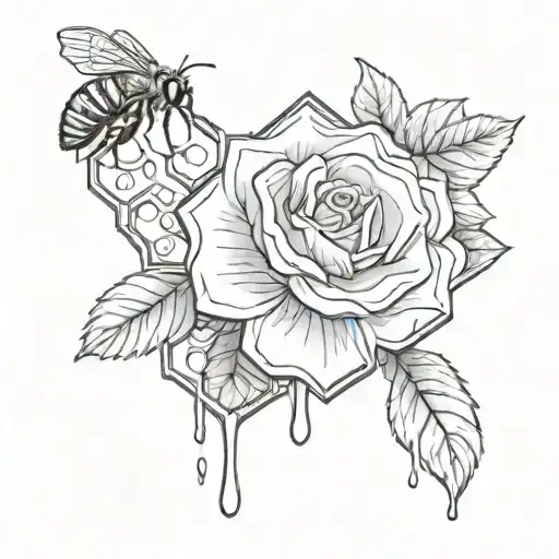 honeycomb with honey dripping to a rose   tattoo design idea