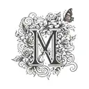 large letter A surrounded by a monky, flower, heart, butterfly, intials L, J, C, M tattoo design idea