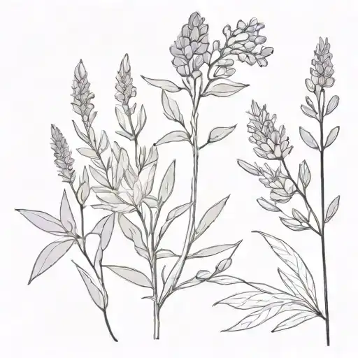 bouquet of lavender, lupin, and aster tattoo design idea