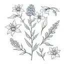 bouquet of lavender, lupin, and aster tattoo design idea
