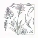 bouquet of lavender, lupin, and aster tattoo design idea