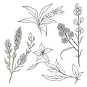 bouquet of lavender, lupin, and aster tattoo design idea