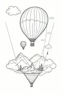 Pic d'Ossau with a hot air balloon in the bottomless sky tattoo design idea