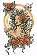 Medusa with a Fire Rose Unity Symbol tattoo design idea