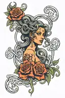 Medusa with a Fire Rose Unity Symbol tattoo design idea