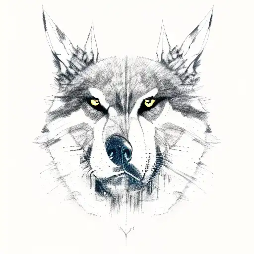 lobo, bosque, hombre solitario, luna tattoo design idea
