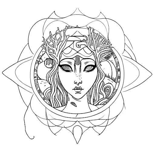Gaia the earth goddess end Ariel the merm end Commiphora Myrrhaaid tattoo design idea