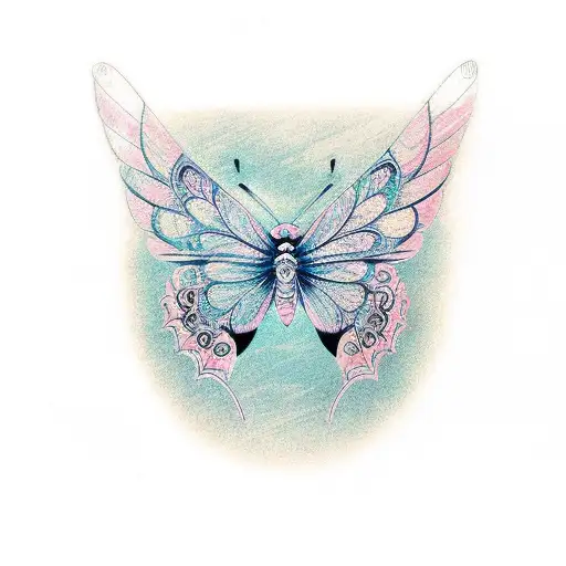 A butterfly made up of intricate Japanese calligraphy, with delicate pastel-colored wings tattoo design idea
