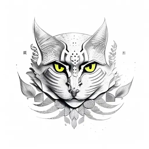 fusion de aguila, ave fenix, gato salvaje y hoja de laurel  tattoo design idea