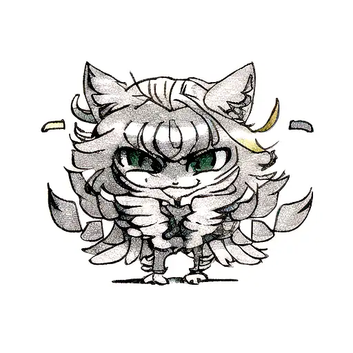 fusion de aguila, ave fenix, gato salvaje y hoja de laurel  tattoo design idea