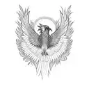 phoenix bird rising from ashes in a forest surrounded by mountains  tattoo design idea