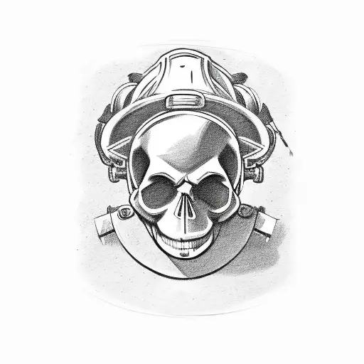 Skull wearing firefighter gear tattoo design idea