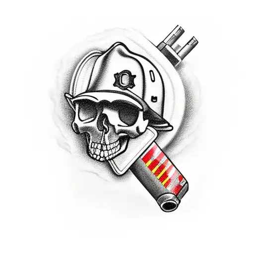 Skull wearing firefighter gear tattoo design idea